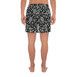 Paisley in Black Men's Athletic Long Shorts